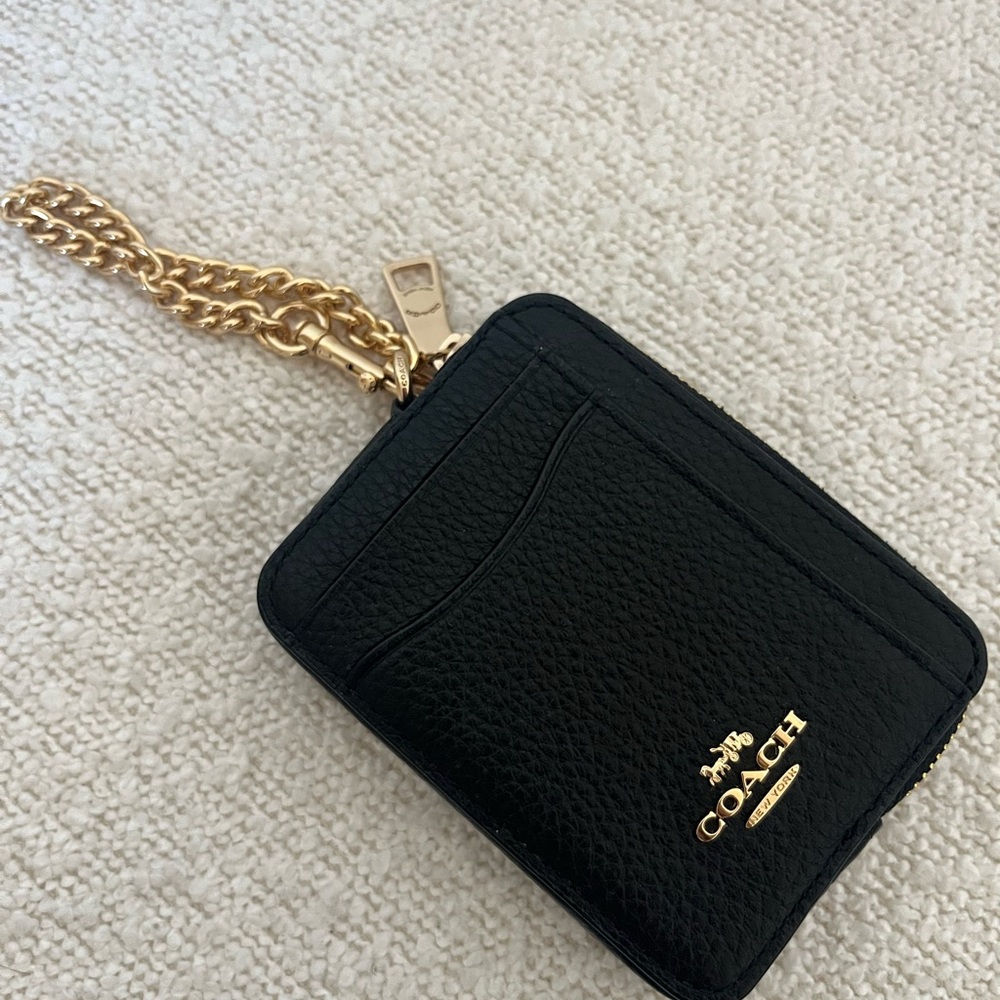 Coach Black Leather Card Holder with Chain